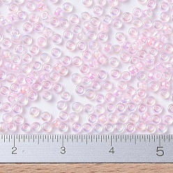 (RR272) Pink Lined Crystal AB Миюки круглые бусины рокайль, японский бисер, 8/0, (rr 272) кристалл с розовой линией ab, 3 мм, отверстие : 1 мм, Около 422~455 шт / 10 г