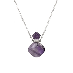 Amethyst Natural Amethyst Perfume Bottle Necklaces, with Stainless Steel Chain, 23.62 inch(60cm)