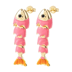 Pink Серьги-гвоздики с подвесками из латуни с микропаве из кубических цирконий, с эмалью, реальный 18 k позолоченный, стойки покрытие, долговечный, без кадмия и без свинца, розовые, 32.5x10 мм