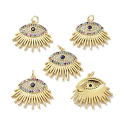 Colorful Brass Cubic Zirconia Pendants, Long-Lasting Plated, Lead Free & Cadmium Free, Real 18K Gold Plated, with Jump Ring, Eyes, Colorful, 22.5x26x4mm, Hole: 3mm