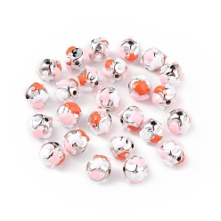 Colorful Platinum Plated Acrylic Enamel Beads, with ABS Imitation Pearl Beads, Nuggets, Colorful, 15x16mm, Hole: 2mm