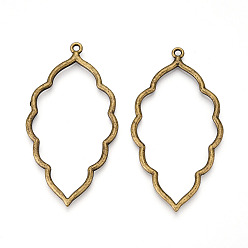 Античная Бронза Тибетский стиль сплава открытой задней рамкой большие подвески, для diy уф смолы, эпоксидная смола, Прессованные цветочные украшения, без кадмия, без никеля и без свинца, лист, античная бронза, 65x34.5x2.5 мм, Отверстие : 2 мм , около 220 шт / 1000 г