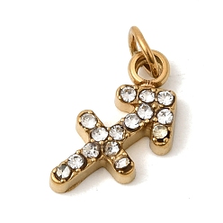 Стрелец 304 прелести нержавеющей стали, со стразами, ионное покрытие (ip), золотые, Стрелец, 12.5x6.5x2.5 мм, Перейти кольцо: 4x0.8 мм, внутренний диаметр: 3 мм