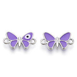Blue Violet Alloy Enamel Connector Charms, Cadmium Free & Lead Free, Butterfly with Evil Eye Links, Platinum, Blue Violet, 10x17.5x2mm, Hole: 1.6mm