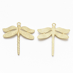 Real 18K Gold Plated Alloy Big Pendants, Matte Style, Cadmium Free & Nickel Free & Lead Free, Dragonfly, Real 14K Gold Plated, 53.5x50x3mm, Hole: 3mm