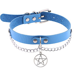 Light blue Stylish Star Pendant Collarbone Necklace with Leather Chain for Women