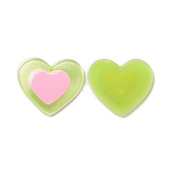 Lime Green Acrylic Pendants, with Enamel and Glitter Powder, Heart Charm, Lime Green, 25.5x29x2mm, Hole: 1.5mm