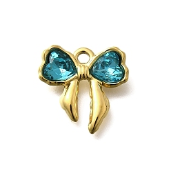 Индиколит 304 подвески из нержавеющей стали, со стразами, ионное покрытие (ip), бантом, реальный 18 k позолоченный, Indicolite, 18x18x4.5 мм, отверстие : 1.8 мм