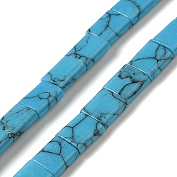Deep Sky Blue Synthetic Turquoise Beads Strands, 2-Hole, Rectangle, Deep Sky Blue, 5.5~6x5x2.5mm, Hole: 0.9mm, about 69~70pcs/strand, 15.12~15.2 inch(38.4~38.6cm)