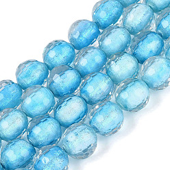 Light Sky Blue Resin Beads Strands, Bead in Bead, with Glass & Glitter Powder Inside, Round, Faceted(96 Facets), Light Sky Blue, 9~10mm, Hole: 0.7mm, about 49~51pcs/strand, 18.50~19.29 inch(47~49cm)