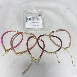 (52) Непрозрачная лаванда 5шт. 5 цвета 3мм плетеный круглый шнур из искусственной кожи для изготовления браслетов, с 304 карабинами из нержавеющей стали и латунной планкой с бусинами, золотые, стойки покрытие, долговечный, разноцветные, 7-1/8 дюйм (18.2 см), штифты : 1 мм, 1 шт / цвет