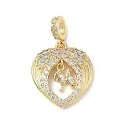 Letter M Латунные микропаве прозрачные подвески с фианитом, крыло с буквенными подвесками, без свинца и без кадмия, долговечный, стойки покрытие, реальный 18 k позолоченный, Буква М, 20.5x18x3.5 мм, отверстие : 4.5x3.5 мм