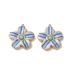Королевский синий Крашеные натуральный белый нефрит подвески, 304 подвески-цветы из нержавеющей стали с эмалью, реальный 18 k позолоченный, вакуумное покрытие pvd, королевский синий, 23x22x4 мм, отверстие : 1.4 мм