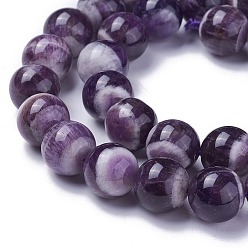 Amethyst Natural Chevron Amethyst Beads Strands, Round, 12mm, Hole: 1mm, about 32pcs/strand, 14.9 inch(38cm)