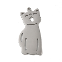 Stainless Steel Color 304 Stainless Steel Pendants, Laser Cut, Cat Charm, Stainless Steel Color, 40x18.5x1.5mm, Hole: 1.4mm