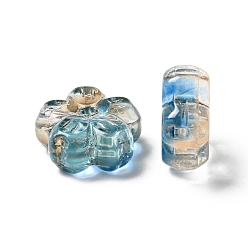 Dark Cyan Transparent Normal Glass Beads, Flower, Dark Cyan, 13x13.5x6mm, Hole: 1.2mm