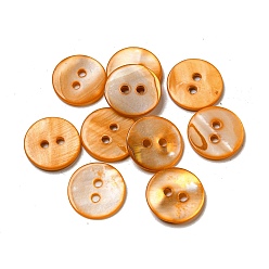 Orange Freshwater Shell Buttons, 2-Hole, Flat Round, Orange, 15x1~2mm, Hole: 2mm