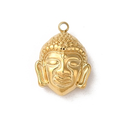 Real 14K Gold Plated 304 Stainless Steel Pendants, Buddha Head Charm, Real 14K Gold Plated, 16.5x12x5.5mm, Hole: 1.5mm