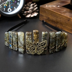 Labradorite Hollow Butterfly Metal Crown Hair Bands, Raw Natural Labradorite Wrapped Hair Hoop for Women Girl, 150x140x50mm