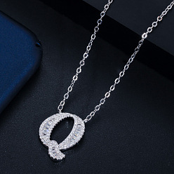 Letter Q (with chain) Wife's Romantic Travel Same Style 26 English Alphabet Clavicle Chain Pendant Micro-inlaid Zircon Platinum Plated Necklace