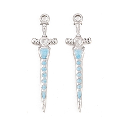 Светло-Синий 304 нержавеющей стальной эмали подвески, очарование меча, голубой, 40x11x2 мм, отверстие : 2 мм
