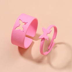 Butterfly Romantic Pink Hollow Dolphin Animal Ring Set for Couples - Stackable, Unique Design