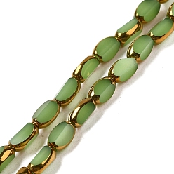 Dark Sea Green Electroplate Opaque Color Glass Beads Strands, Faceted, Oval, Dark Sea Green, 7x4.5x3.5mm, Hole: 1mm, about 50pcs/strand, 12.99''(33cm)