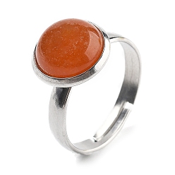 Красный Авантюрин Полукруглые перстни из натурального красного авантюрина, 304 регулируемые кольца из нержавеющей стали для женщин, круглые кабошоны: 10мм, размер США 6 (16.5 мм), 3 мм