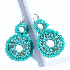 Green European and American Fashion Geometric Beaded Earrings - Exaggerated Personality, Double Circle Beads.