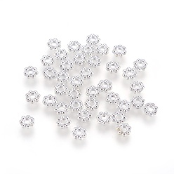Silver Tibetan Style Alloy Beads, Cadmium Free & Nickel Free & Lead Free, Flower, Silver, 4x1mm, Hole: 1mm, about 1850pcs/1000g