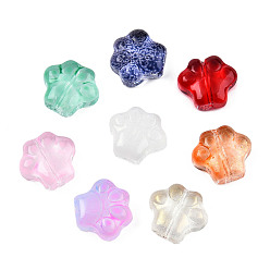 Mixed Color Transparent Glass Beads, Mixed Style, Dog Paw Prints, Mixed Color, 11x12x4.5mm, Hole: 1mm
