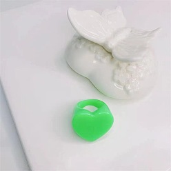 Spring Green Resin Heart Finger Ring for Women, Spring Green, US Size 6 1/2(16.9mm)