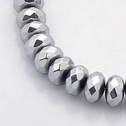 Platinum Plated Electroplate Non-magnetic Synthetic Hematite Beads Strands, Faceted Rondelle, Platinum Plated, 8x5mm, Hole: 1mm, about 86pcs/strand, 15.7 inch