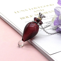 Brown Lampwork Teardrop Perfume Bottle Necklaces, Pendant Necklace with Stainless Steel Chains, Brown, 23.62 inch(60cm)