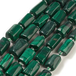 Malachite Natural Malachite Beads Strands, with Seed Beads, Faceted, Column, 5.5~7.5mm, Hole: 0.7mm, about 26~33pcs/strand, 15.67''~16.46''(39.8~41.8cm)