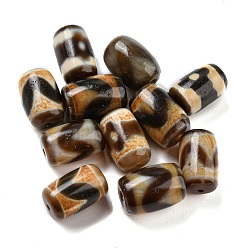 Saddle Brown Tibetan Style dZi Beads, Natural Agate Beads, Dyed & Heated, Barrel, Mixed Patterns, Saddle Brown, 16x11.5mm, Hole: 2mm