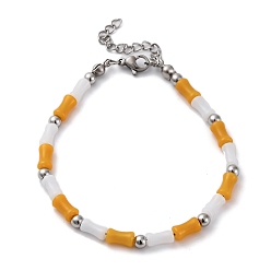 Темно-Зеленый 304 браслеты из нержавеющей стали с бусинами для женщин, колонка, со стеклянными и стальными бусинами, темно-зеленый, 7-1/2 дюйм (18.9 см)