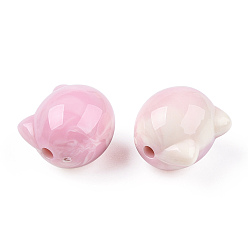 Pearl Pink Opaque Acrylic Beads, Two Tone, Cat, Pearl Pink, 11x12x10.5mm, Hole: 1.8mm