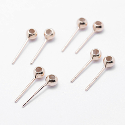 Rose Gold 925 Sterling Silver Ear Stud Findings, Rondelle Stopper Beads with Rubber, Rose Gold, 15x4x3mm, Hole: 1mm, Pin: 0.8mm