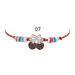 7 bracelet Colorful Rainbow Children's Bracelet and Necklace Set with European and American Gold Powder Butterfly Soft Clay Weaving Friendship Jewelry
