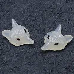 Natural Agate Natural White Agate Carved Healing Fox Head Figurines, Reiki Energy Stone Display Decorations, 40x29mm