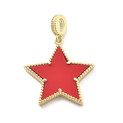 Красный Стойки обшивки латунные подвески, cmолой, долговечный, без свинца и без кадмия, реальный 18 k позолоченный, звезда, красные, 29.5x28x4 мм, отверстие : 5x3 мм