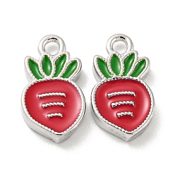 Real Platinum Plated Brass Enamel Charms, Carrot Charm, Real Platinum Plated, 13.5x7.5x2mm, Hole: 1.6mm