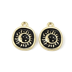 Золотой Подвески из эмали и сплава, плоский круглый с подвесками в виде солнца и луны, долговечный, стойки покрытие, золотые, 7.5~8x14x2 мм, отверстие : 1.6 мм