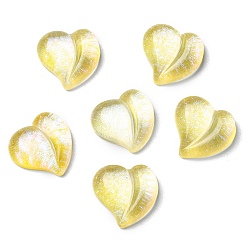 Champagne Yellow Translucent Resin Cabochons, Glitter Heart, Champagne Yellow, 15.5x16x6.5mm