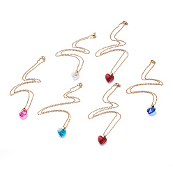 Mixed Color Heart Glass Pendant Necklaces, with 304 Stainless Steel Cable Chains and Lobster Claw Clasps, Mixed Color, 17.6 inch(44.7cm)