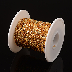 Золотой 304 кабельные цепи из нержавеющей стали, несварные, с катушкой, золотые, 3x2.5x0.6 мм, около 65.61 футов (20 м) / рулон