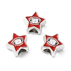 Red CCB Plastic European Beads, Large Hole Beads, Star with Evil Eyes, Red, 11.5x12.5x7.5mm, Hole: 5mm