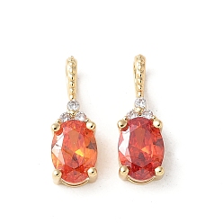 Оранжево-Красный Латунные микро проложить кубического циркония подвески, овальные амулеты, без кадмия и без свинца, долговечный, стойки покрытие, оранжево-красный, 15x5x4 мм, отверстие : 3x2 мм