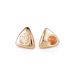Real 18K Gold Plated Brass Beads, Nickel Free, Triangle with Chinese Characters FU, Real 18K Gold Plated, 7.5x7.5x8mm, Hole: 3mm